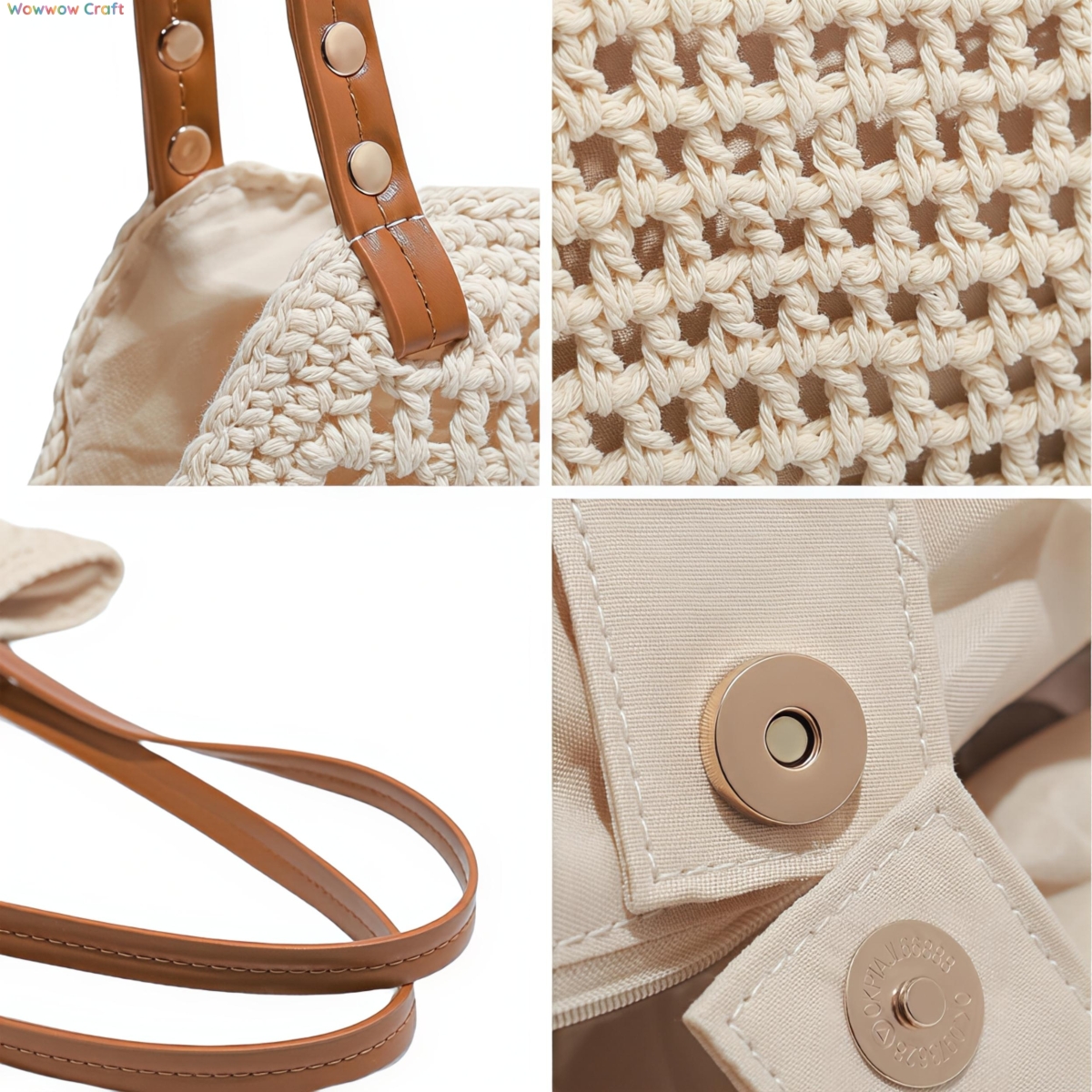 Crochet Bags,Crossbodies,Shoulder Bags,Crocheted shoulder bag with brown leather straps - Beach Crochet Bags